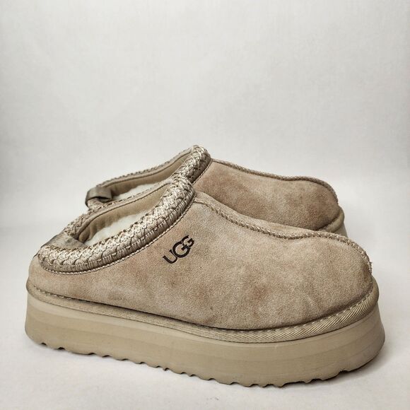 UGG Tazz Platform Slipper Clogs Womens 6 Mustard Seed 1122553 Suede Shearling - Picture 13 of 13